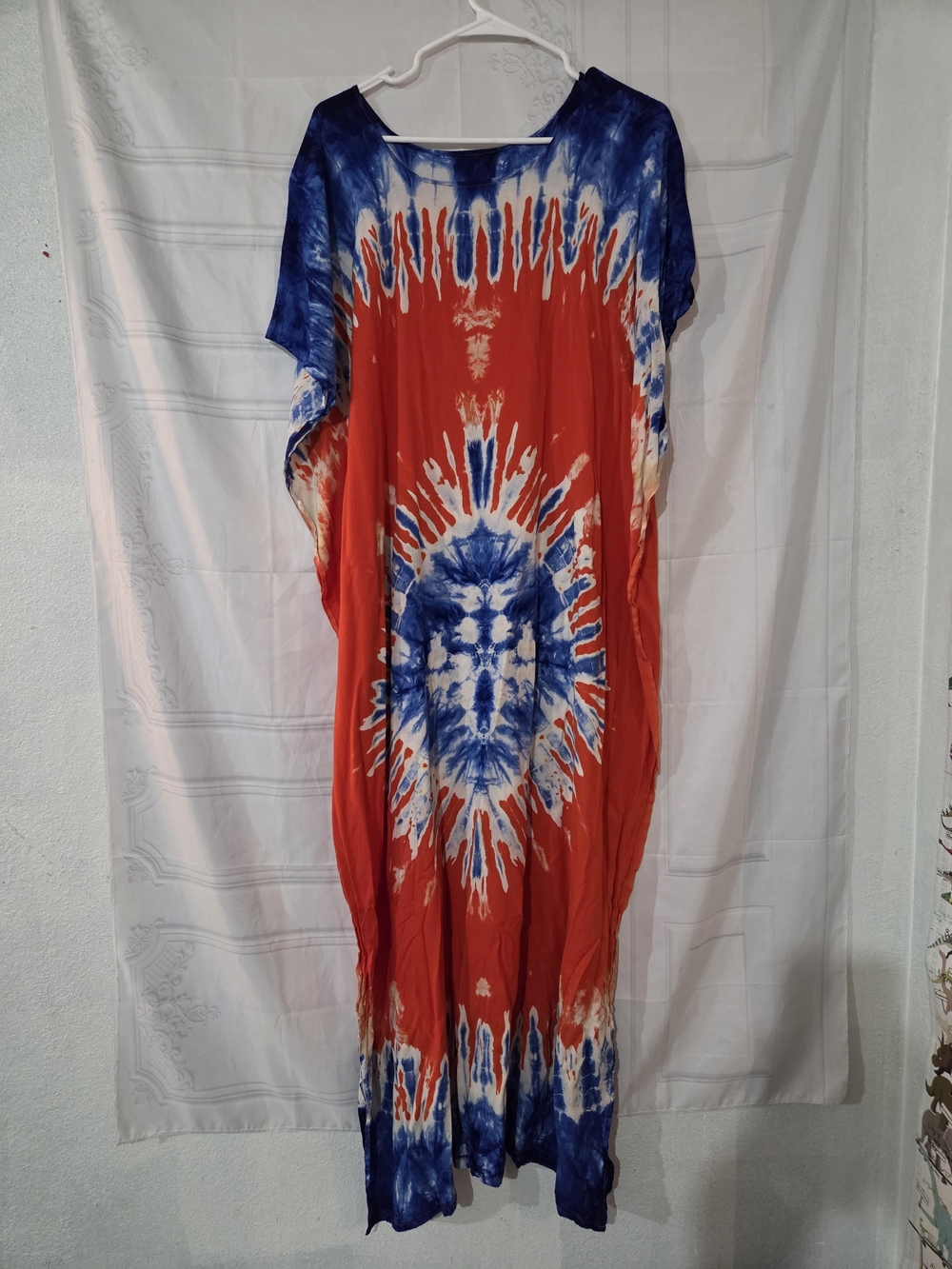 Red & Blue Tie-Dye Maxi Kaftan
